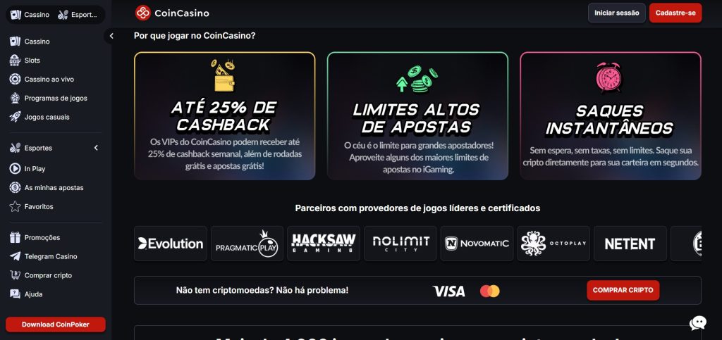 Coincasino tem as melhores apostas online Portugal em cripto casinos